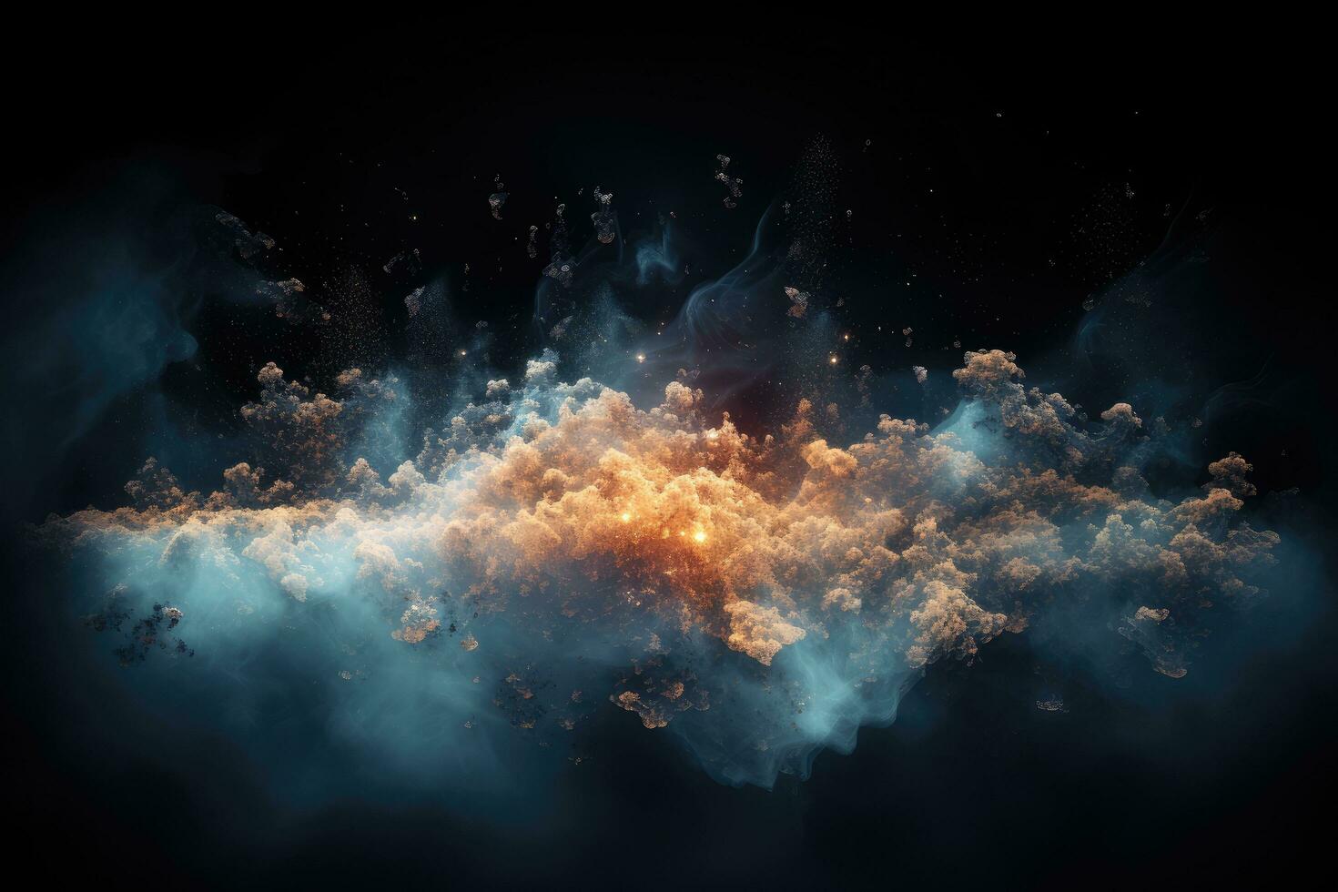 AI generated Abstract smoke on black background. Fantasy fractal texture. Digital art. 3D rendering, A dense cloud of digital particles dispersing into a cyber etherspace, AI Generated photo