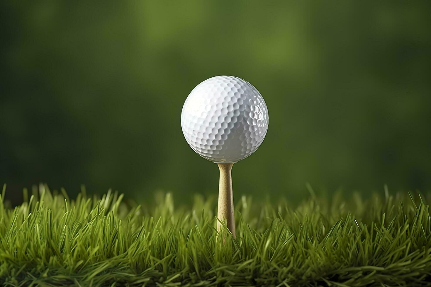 ai generado blanco golf pelota en de madera tee con césped. generativo ai foto