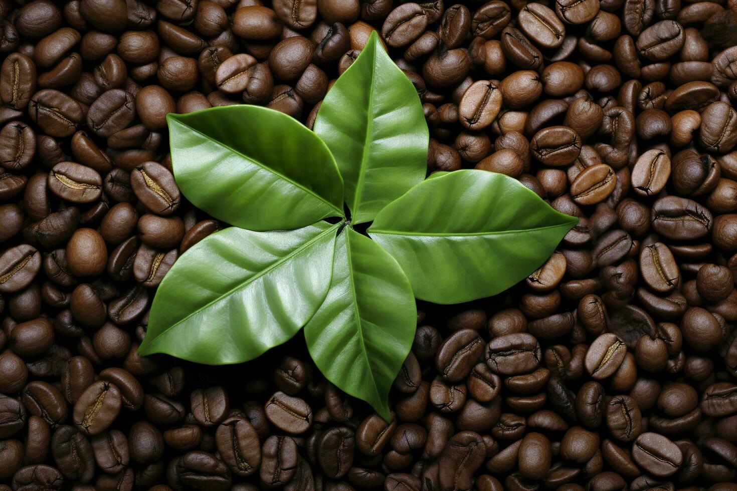 AI generated Green leaves with coffee beans as background. AI Generated photo