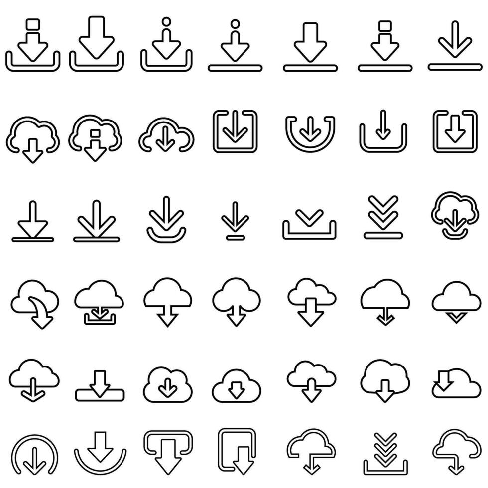 Download icon vector set. Upload button illustration collection. Load symbol or logo.