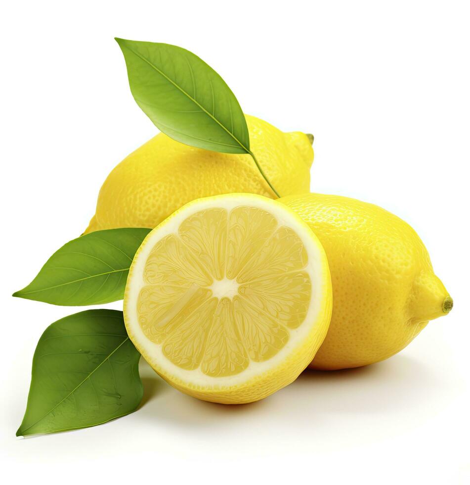 AI generated Lemon with leaf isolated on white background. AI Generated photo