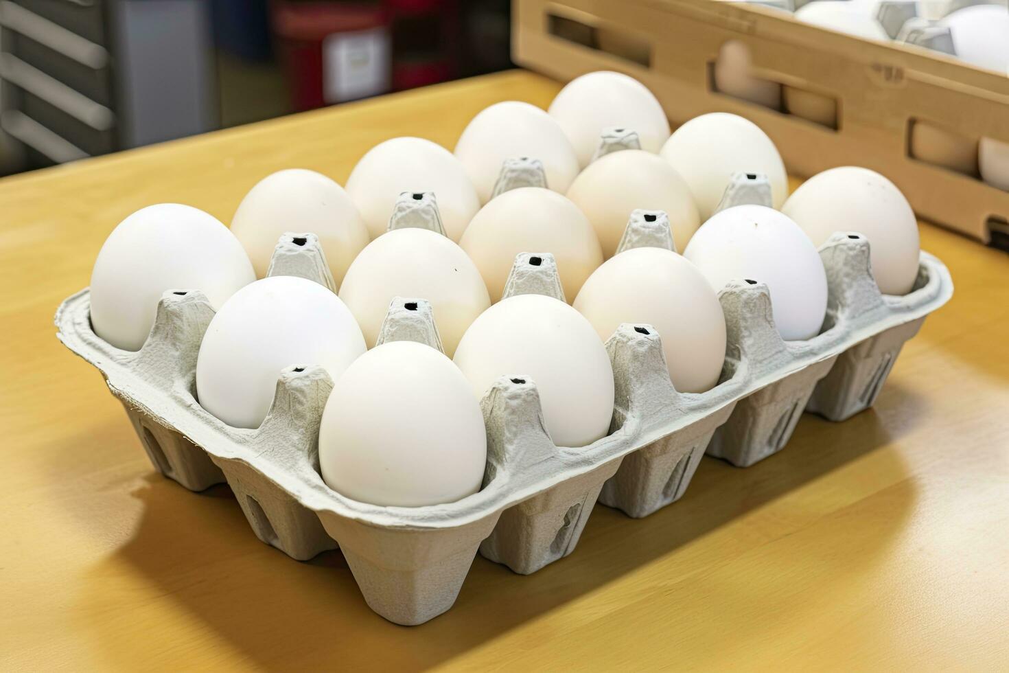 AI generated Close up of open carton of fresh store bought white eggs. AI Generated photo