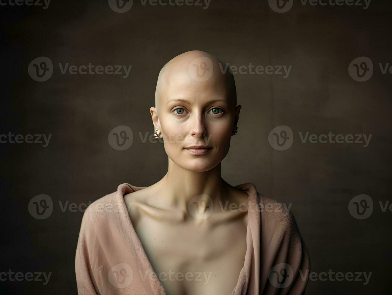 AI generated Portrait of caucasian bald woman, alopecia and cancer awareness, copy space photo