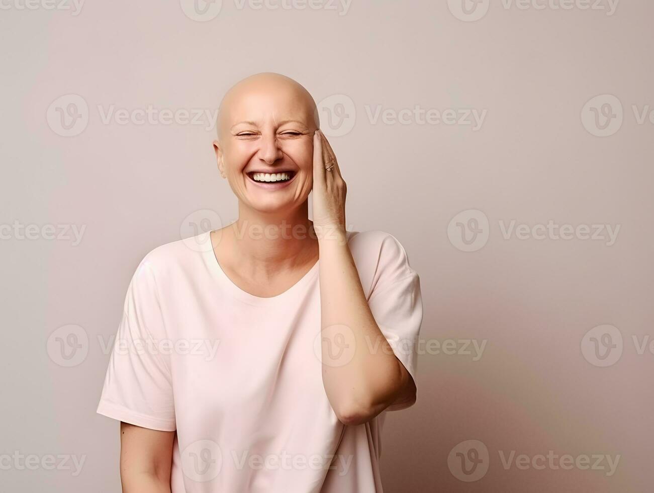 AI generated Portrait of caucasian bald woman, alopecia and cancer awareness photo