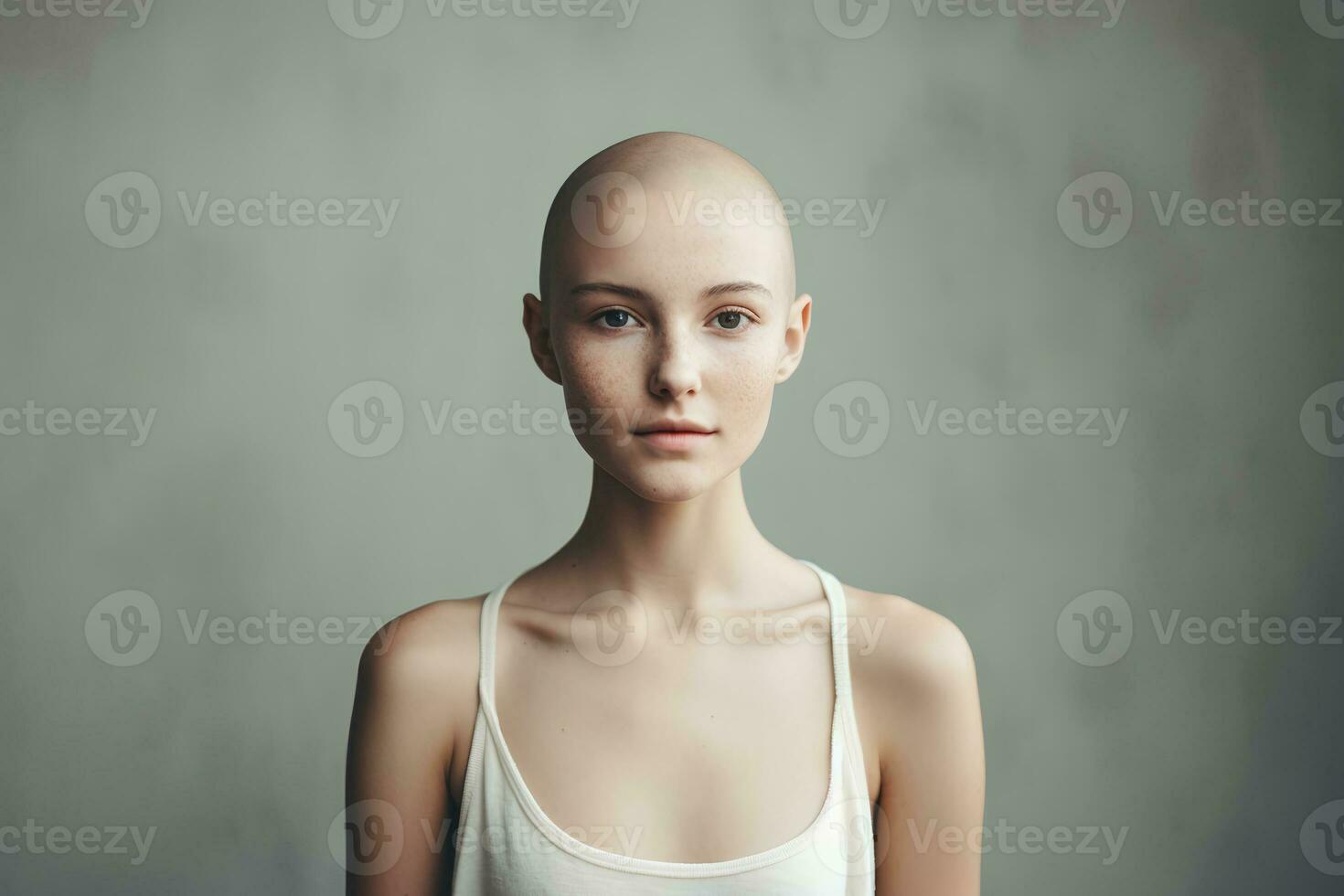 AI generated Portrait of caucasian bald girl, alopecia and cancer awareness photo