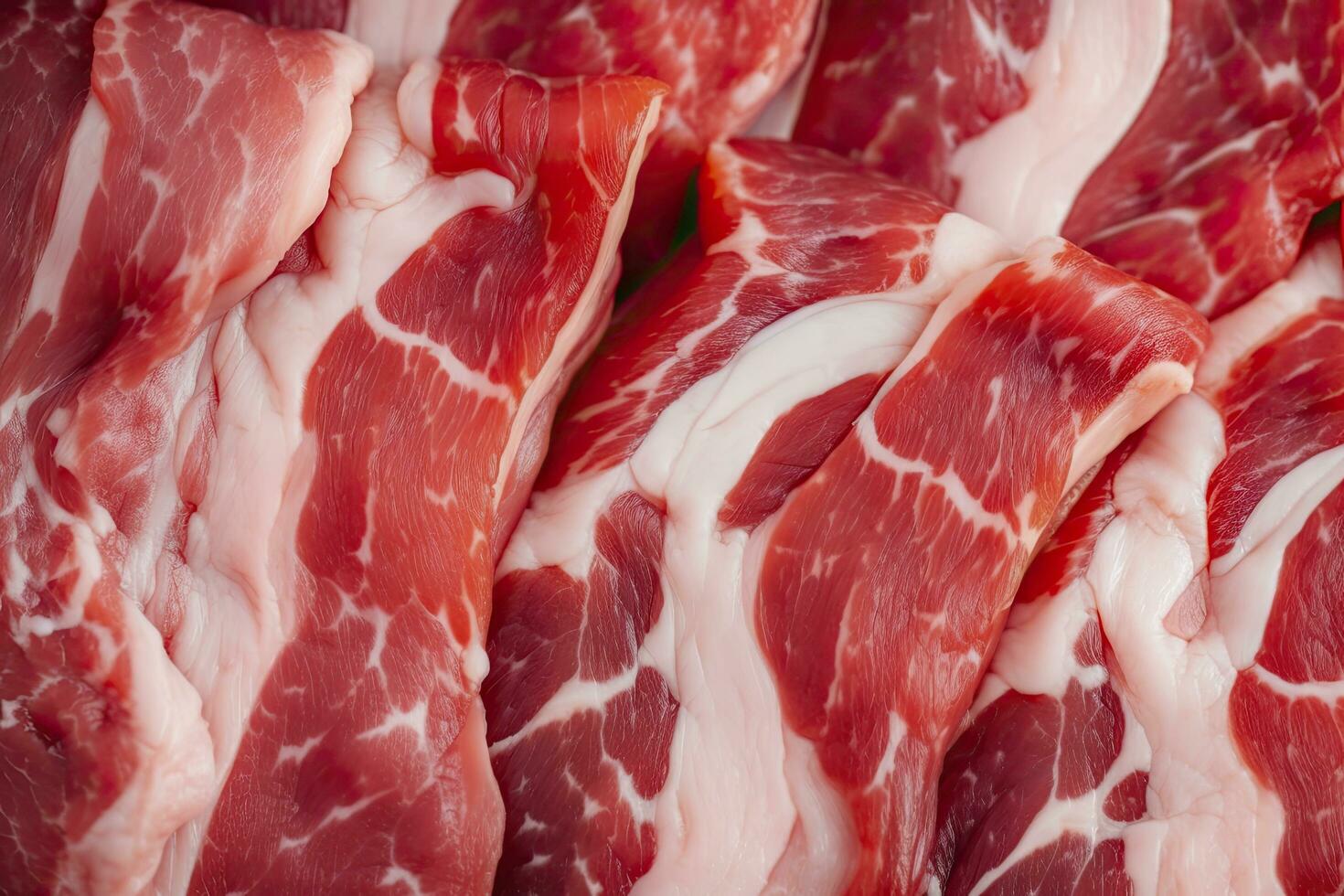 AI generated Macro shot of pork meat. Meat textured background. Beef steak is raw and juicy. AI Generated photo