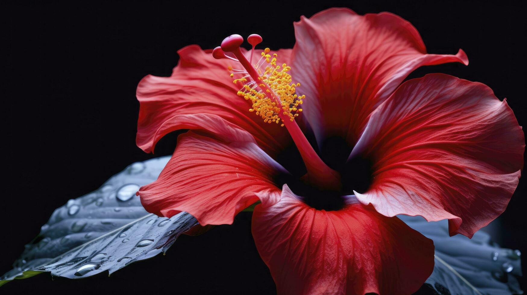 ai generado un hibisco flor con un negro fondo.ai generado. foto