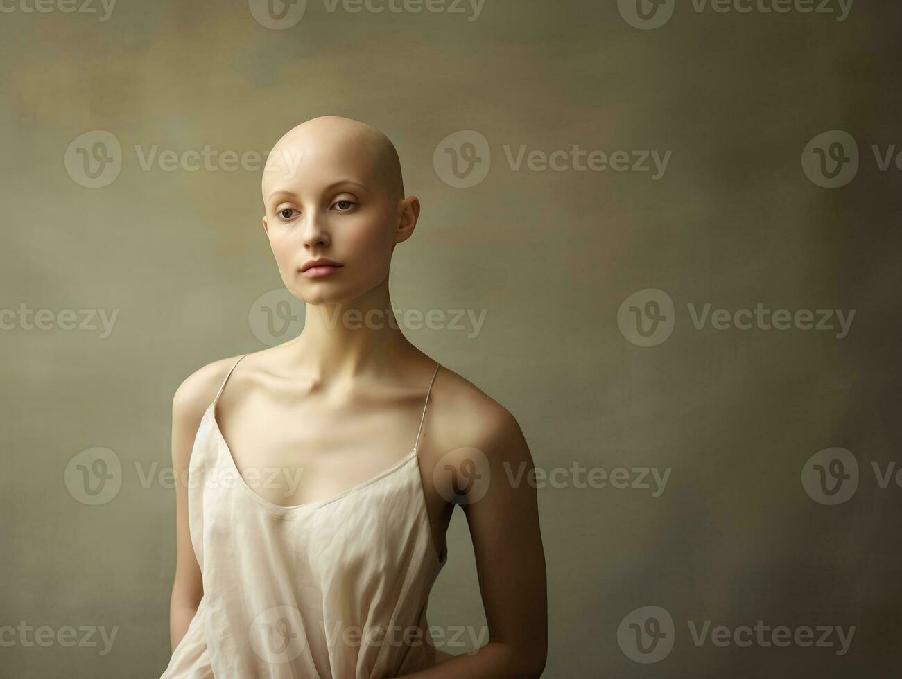 AI generated Portrait of caucasian bald girl, alopecia and cancer awareness photo