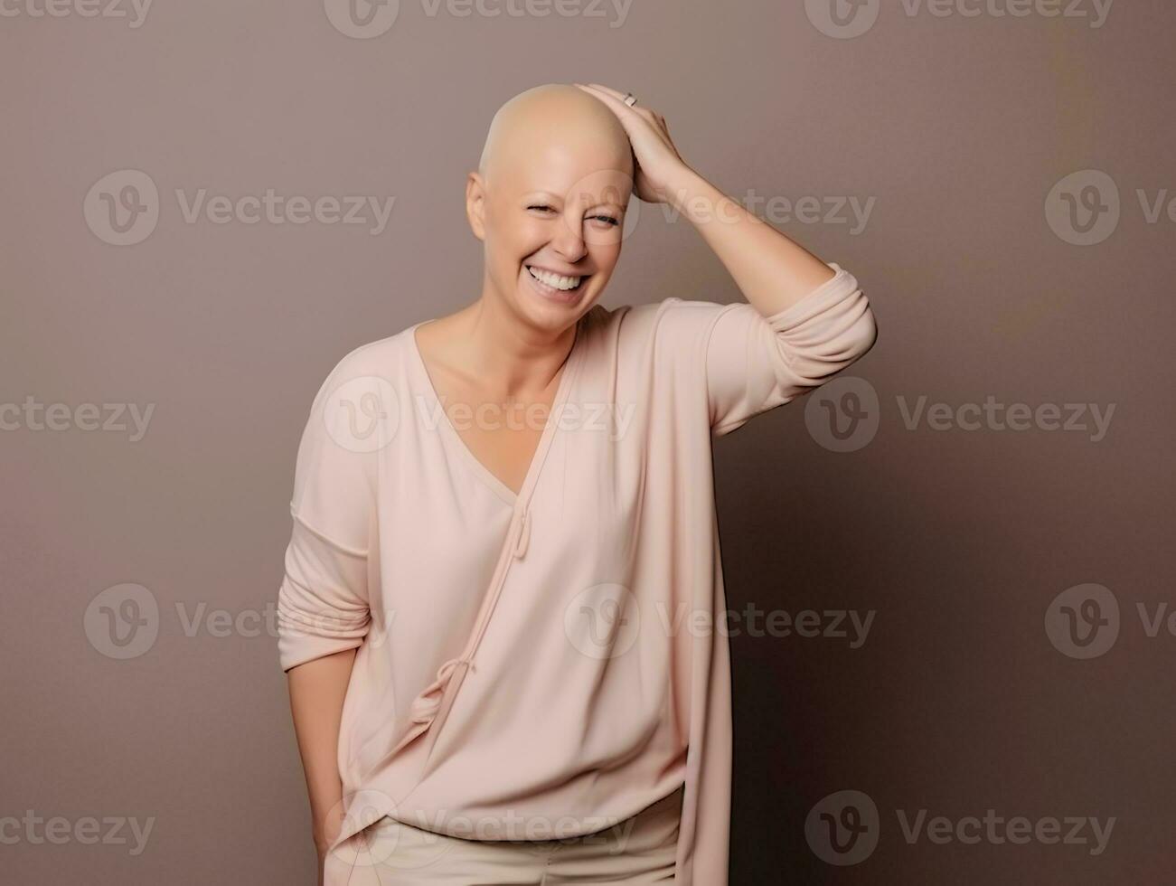 AI generated Portrait of caucasian bald woman, alopecia and cancer awareness photo