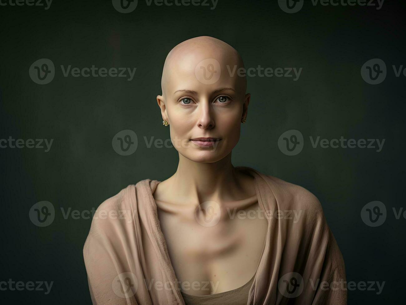 AI generated Portrait of caucasian bald woman, alopecia and cancer awareness, copy space photo