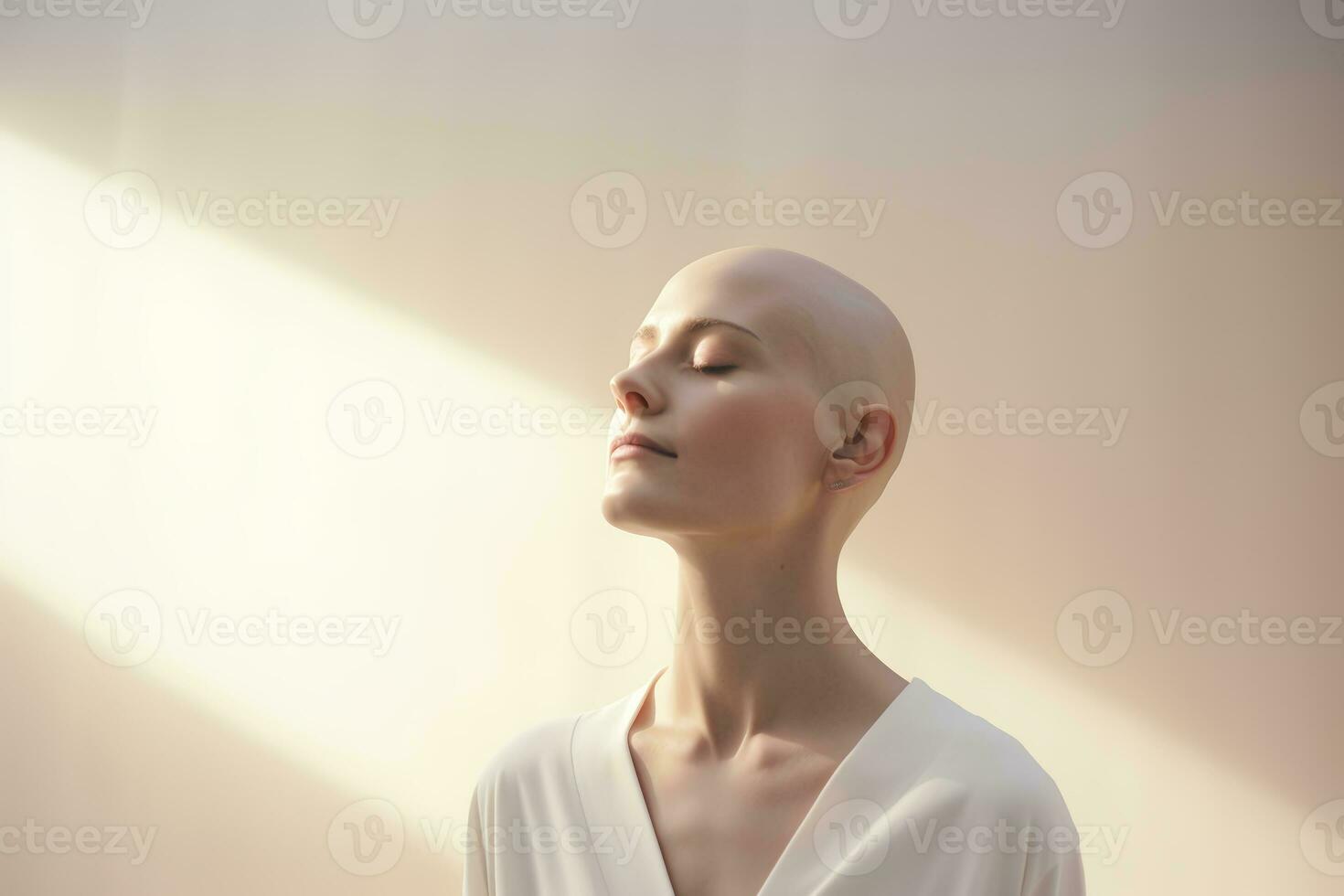 AI generated Portrait of caucasian bald girl, alopecia and cancer awareness photo