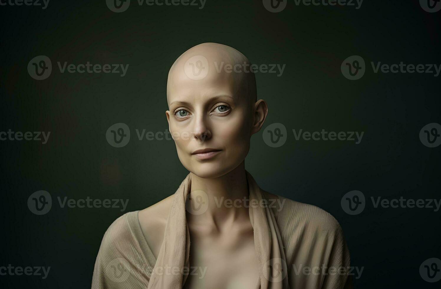AI generated Portrait of caucasian bald woman, alopecia and cancer awareness, copy space photo