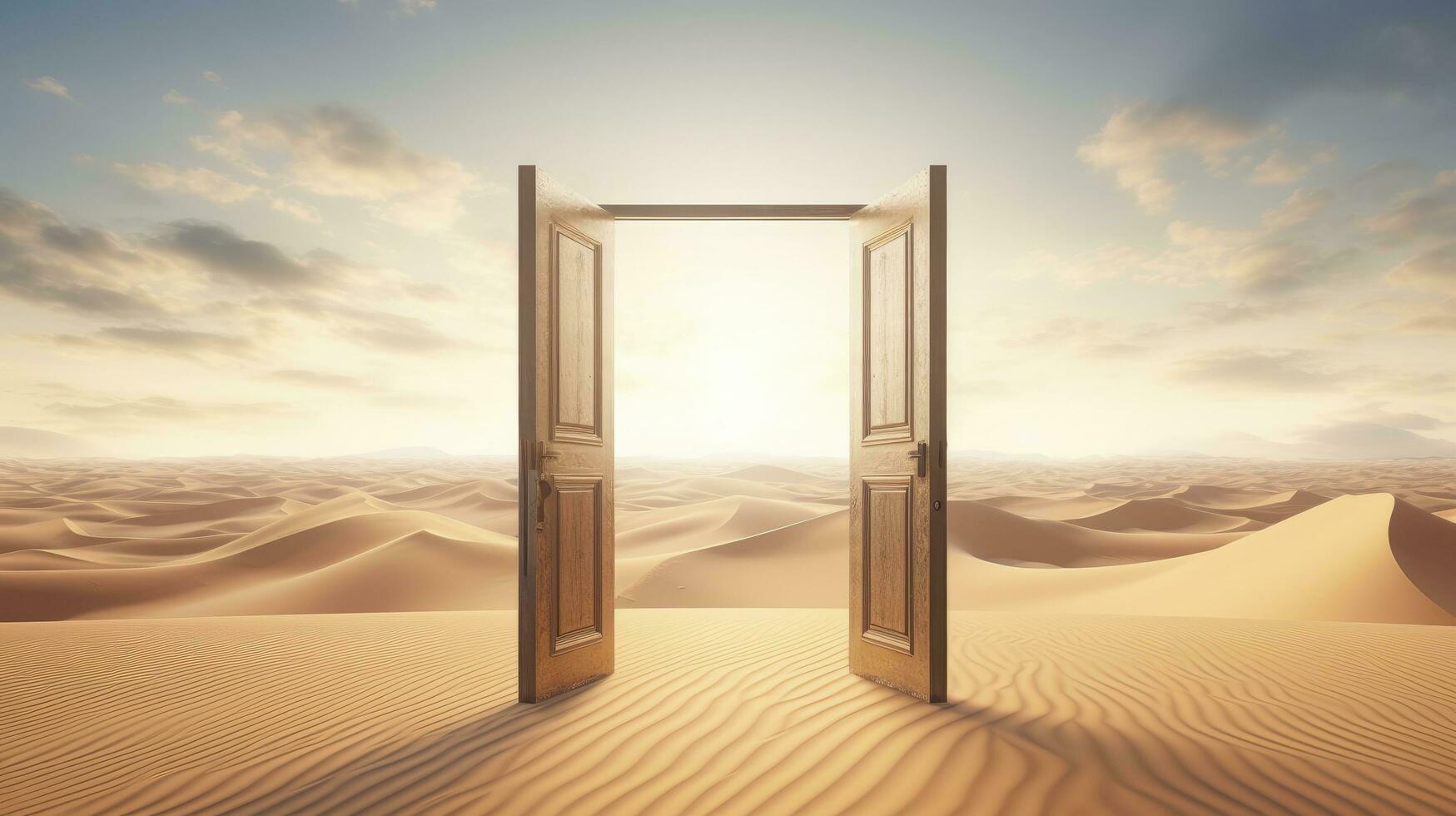 AI generated The opened door on the desert. Unknown and start up concept. AI Generated. photo