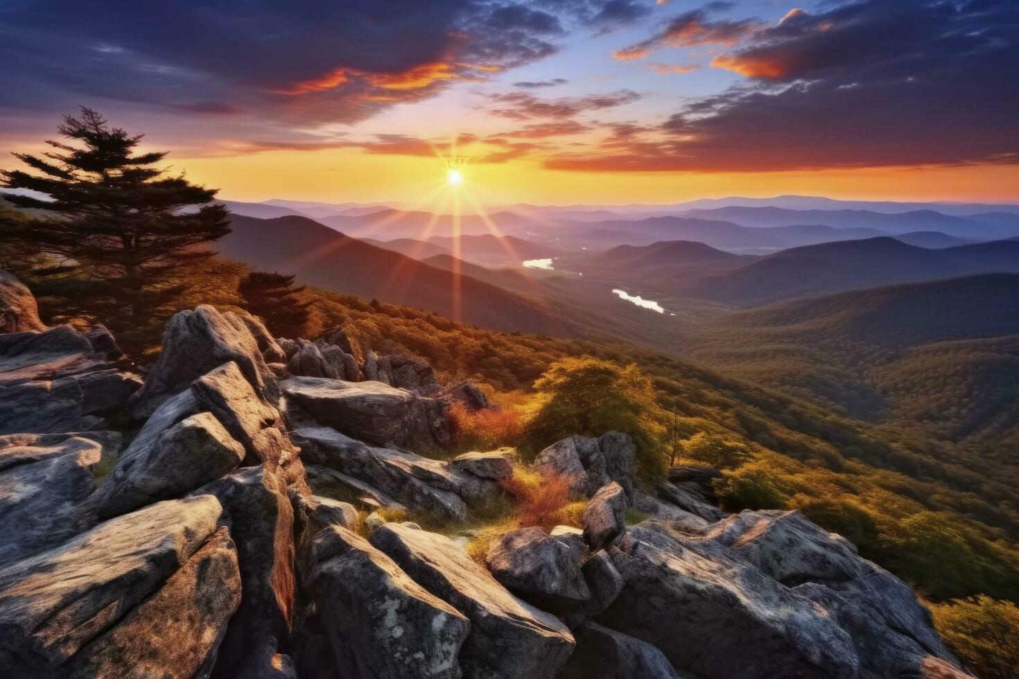 AI generated Sunset on Stony Man Mountain. AI Generated photo