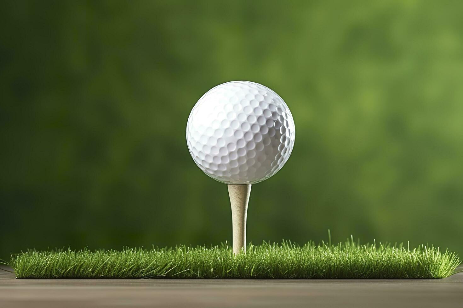 AI generated White golf ball on wooden tee with grass. Generative AI photo
