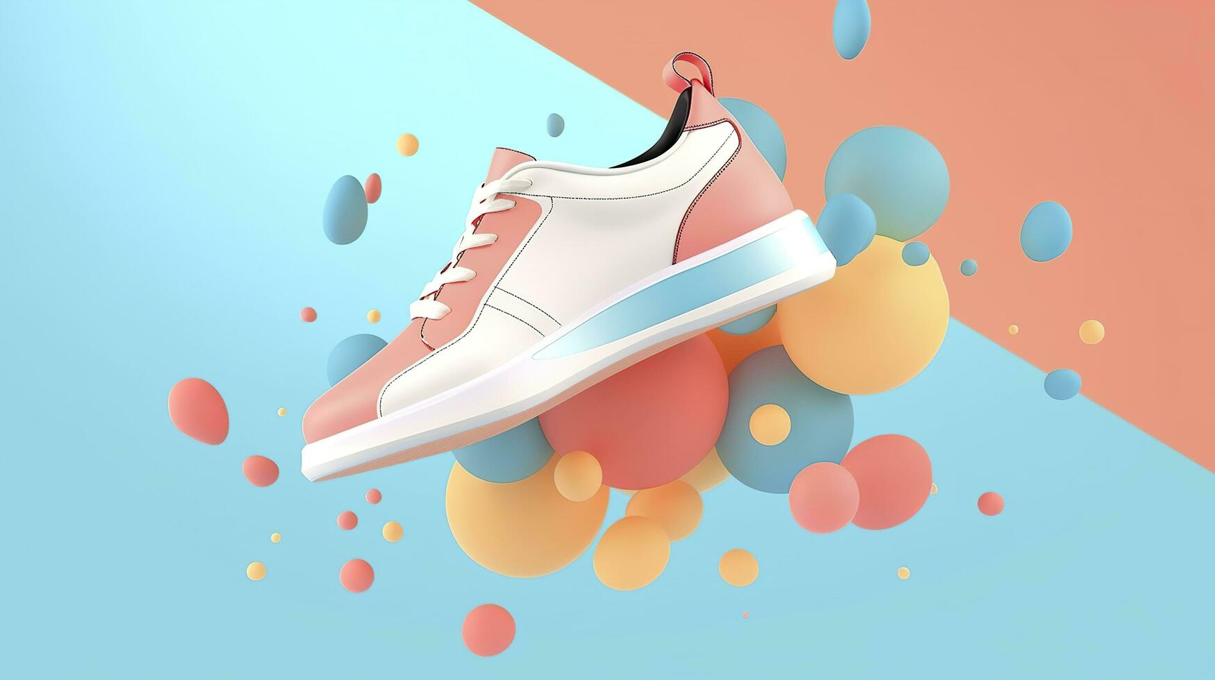 AI generated Flying trendy sneakers on creative colorful background, Stylish fashionable concept. AI Generated photo