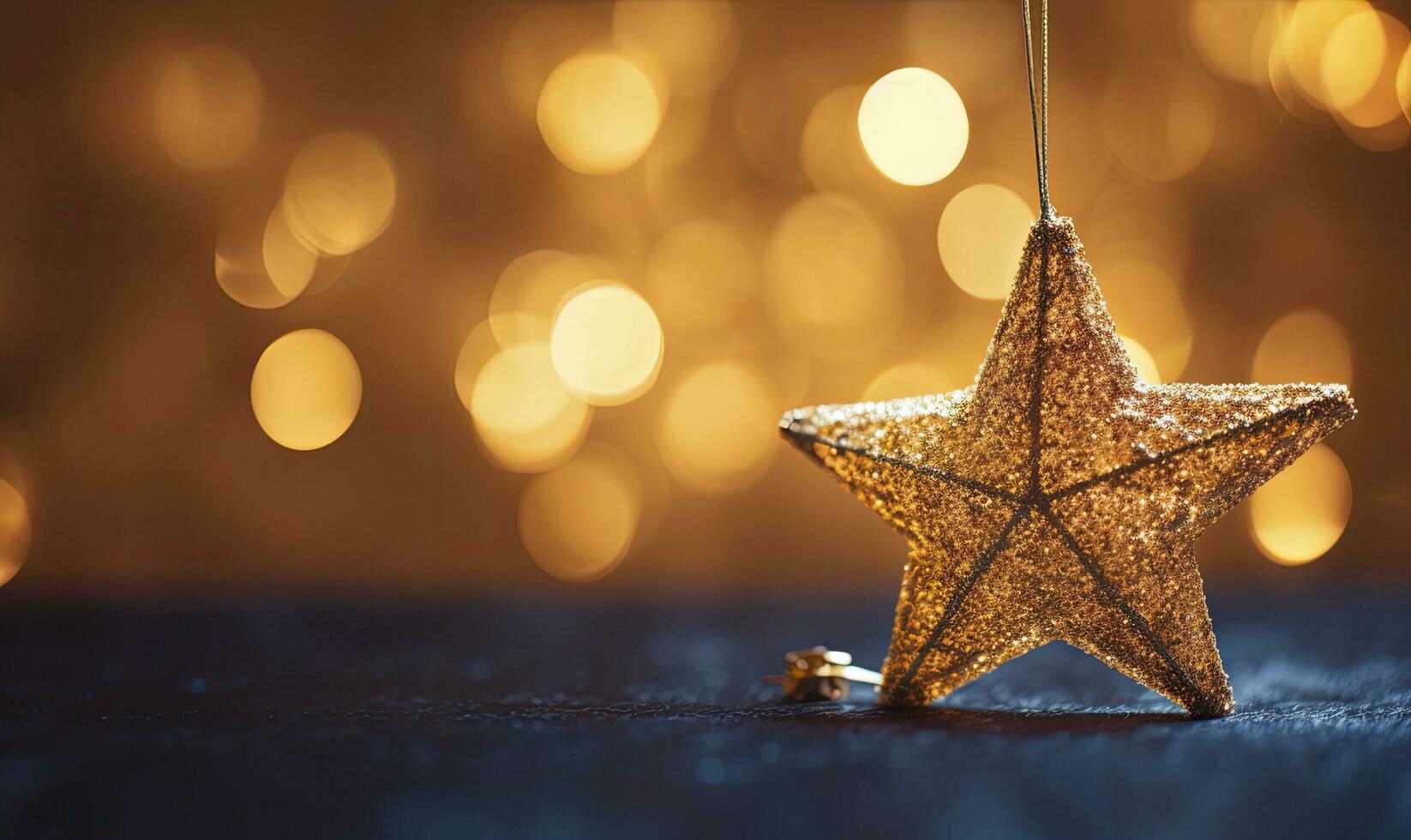 AI generated Sparkling Golden Christmas Star. Ornament Decoration Defocused Bokeh Background. AI Generated photo