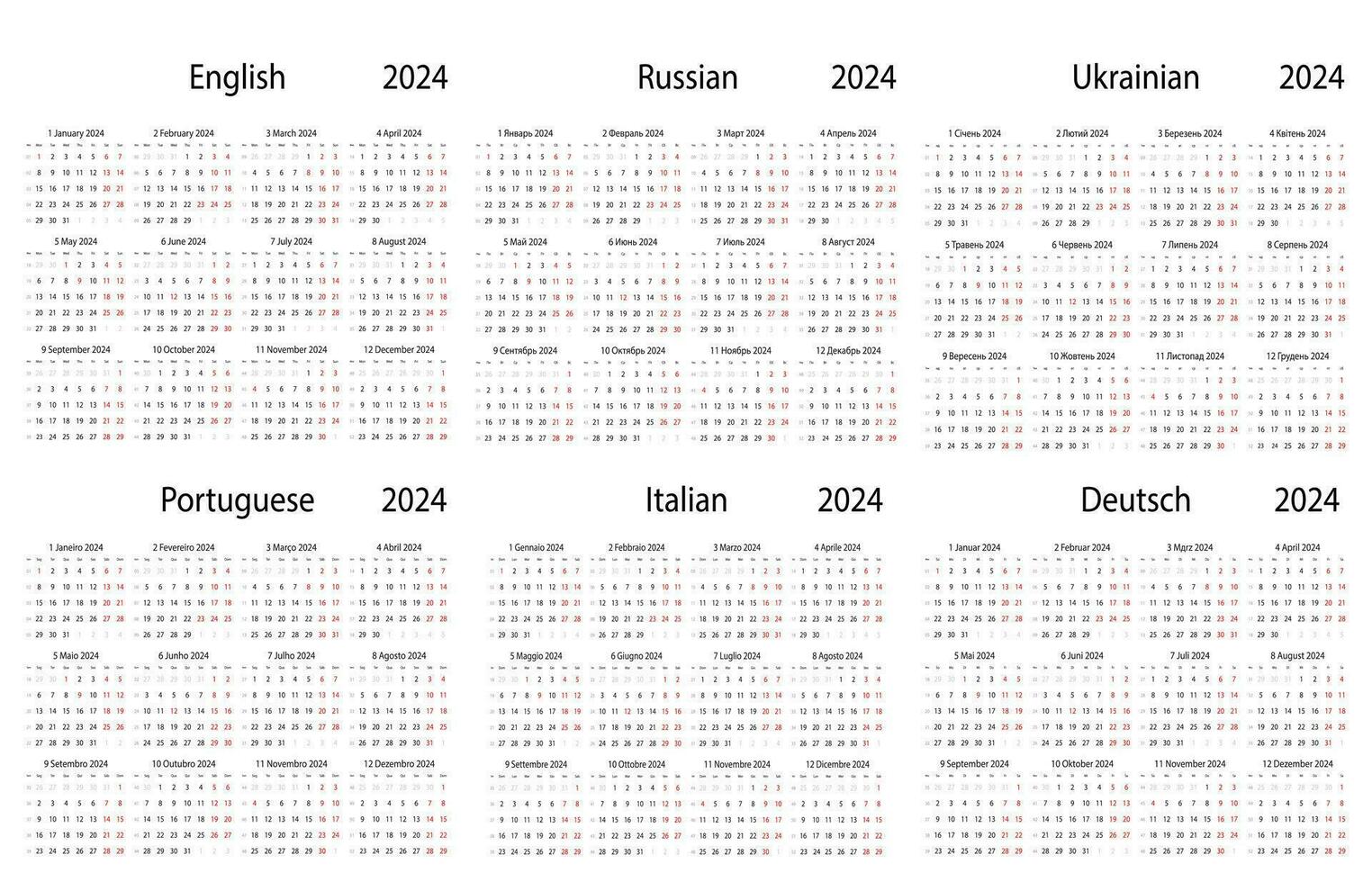 calendario 2024 vectores