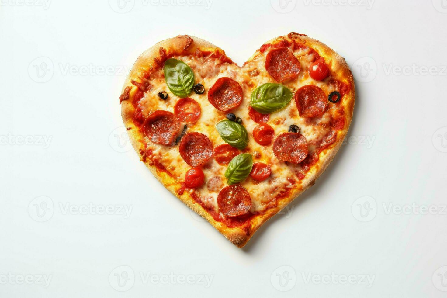 AI generated Adorable Heart shaped pizza. Generate Ai photo