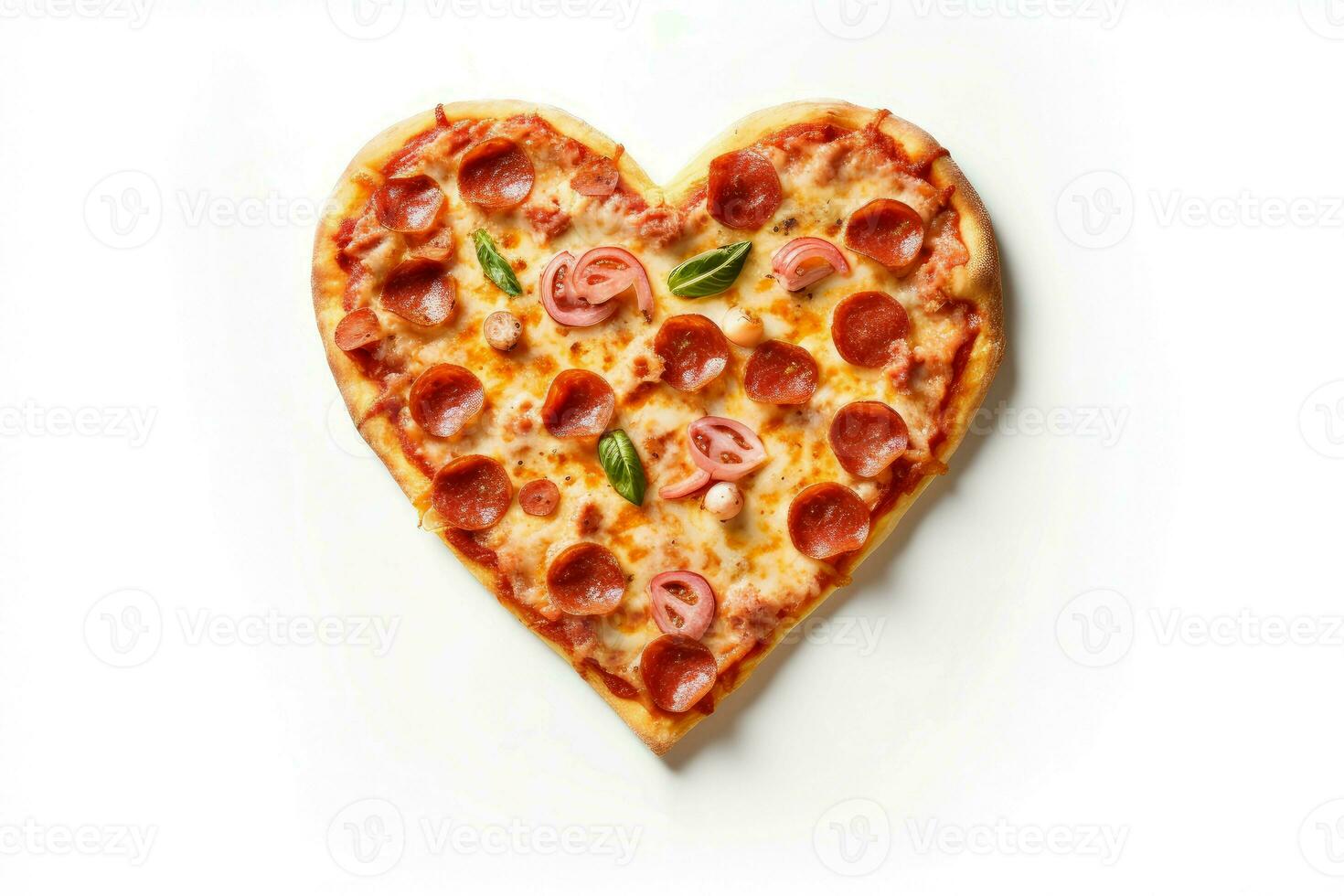 AI generated Cheesy Heart shaped pizza. Generate Ai photo