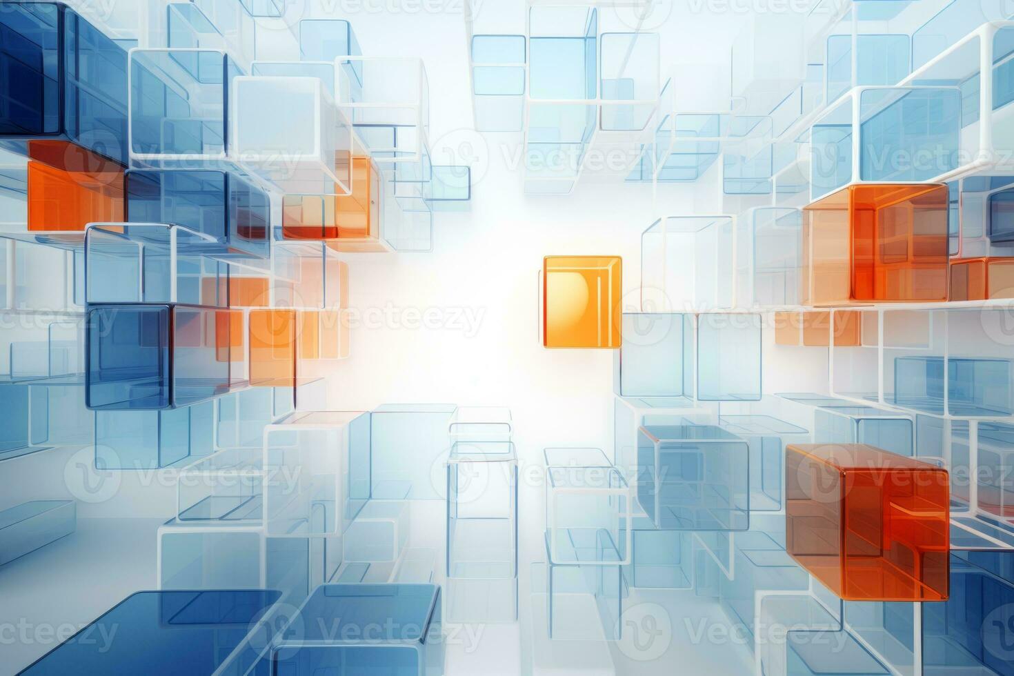 AI generated Abstract Blue and Orange Cube Background photo