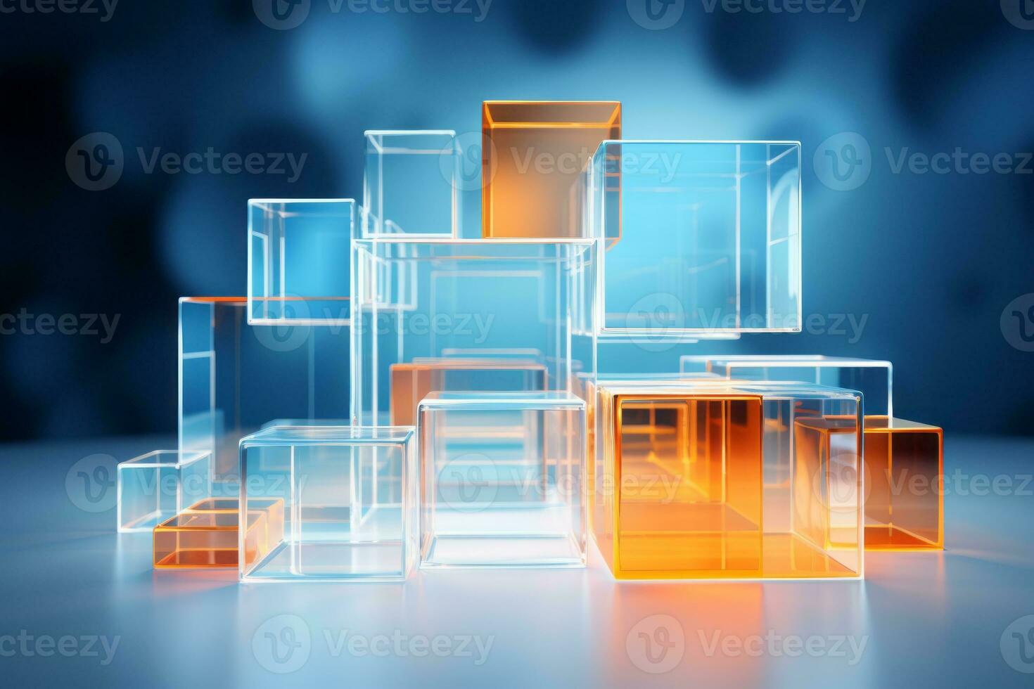 AI generated Abstract Blue and Orange Cube Background photo