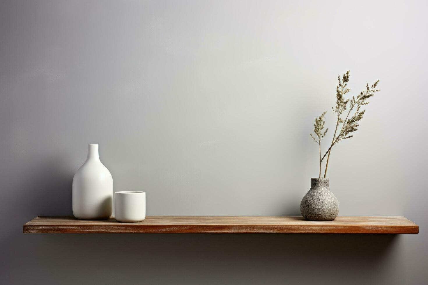 AI generated Minimalist Setting with Ceramic Vases and Greenery photo