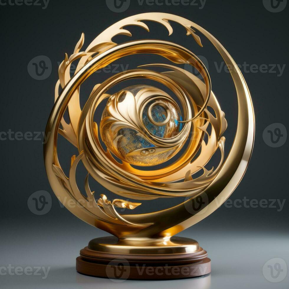 ai generado dorado espiral trofeo foto
