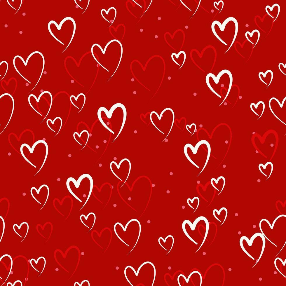 Doodle heart seamless pattern minimal outline design for Valentine day wedding anniversary party on red background. Vector illustration