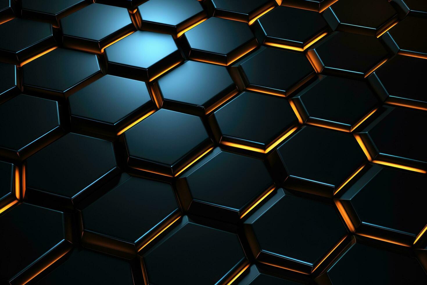 AI generated 3d rendering of abstract background with hexagons in black and orange, Futuristic, high-tech dark background with a triangular block structure, AI Generated photo