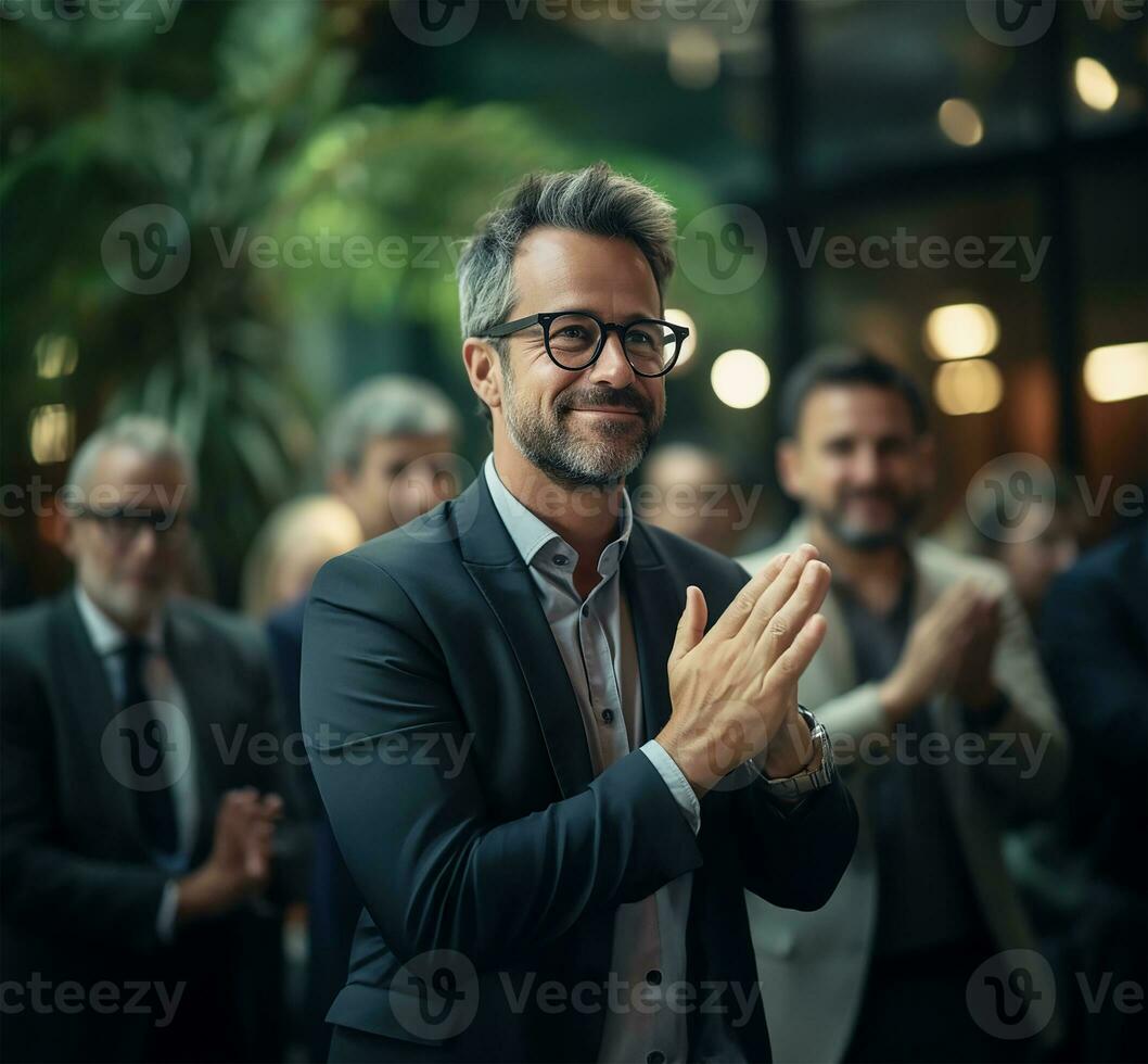 AI generated Corporate manager clapping hands and smiling photo