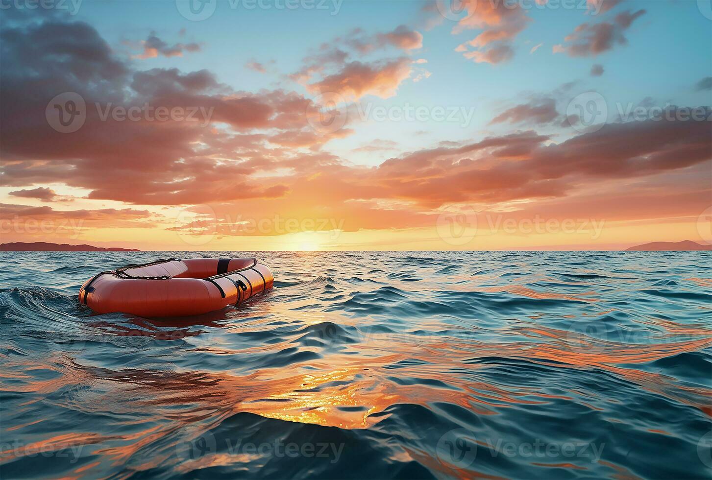 AI generated Golden Sunset Over a Sea Sand Beach photo