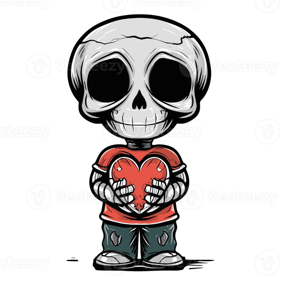AI generated cute  skeleton with a heart graphic for Valentines Day photo