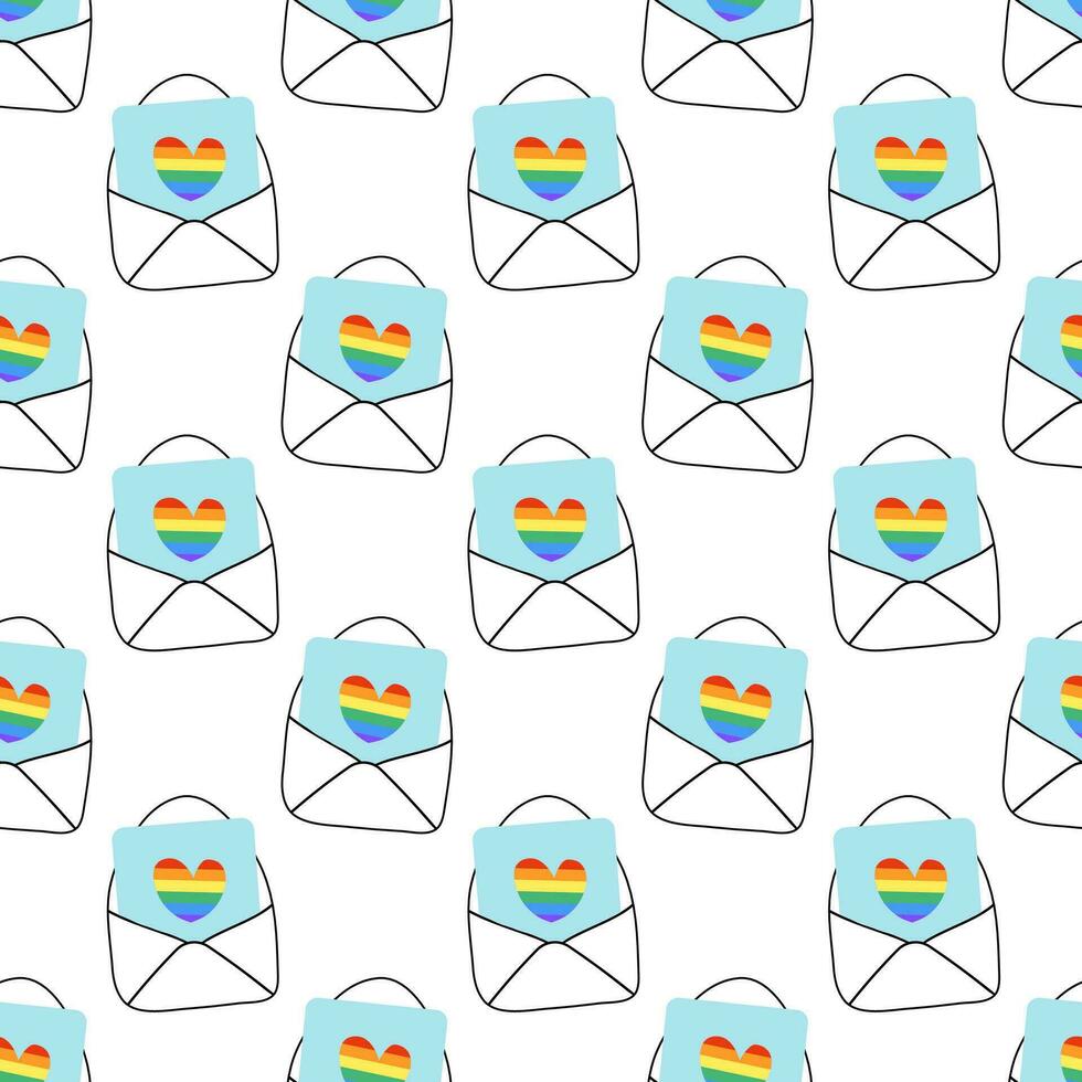 Seamless Pattern with LGBT Envelope and Heart Rainbow. LGBTQ. Symbol of the LGBT pride community. Vector background illustration.
