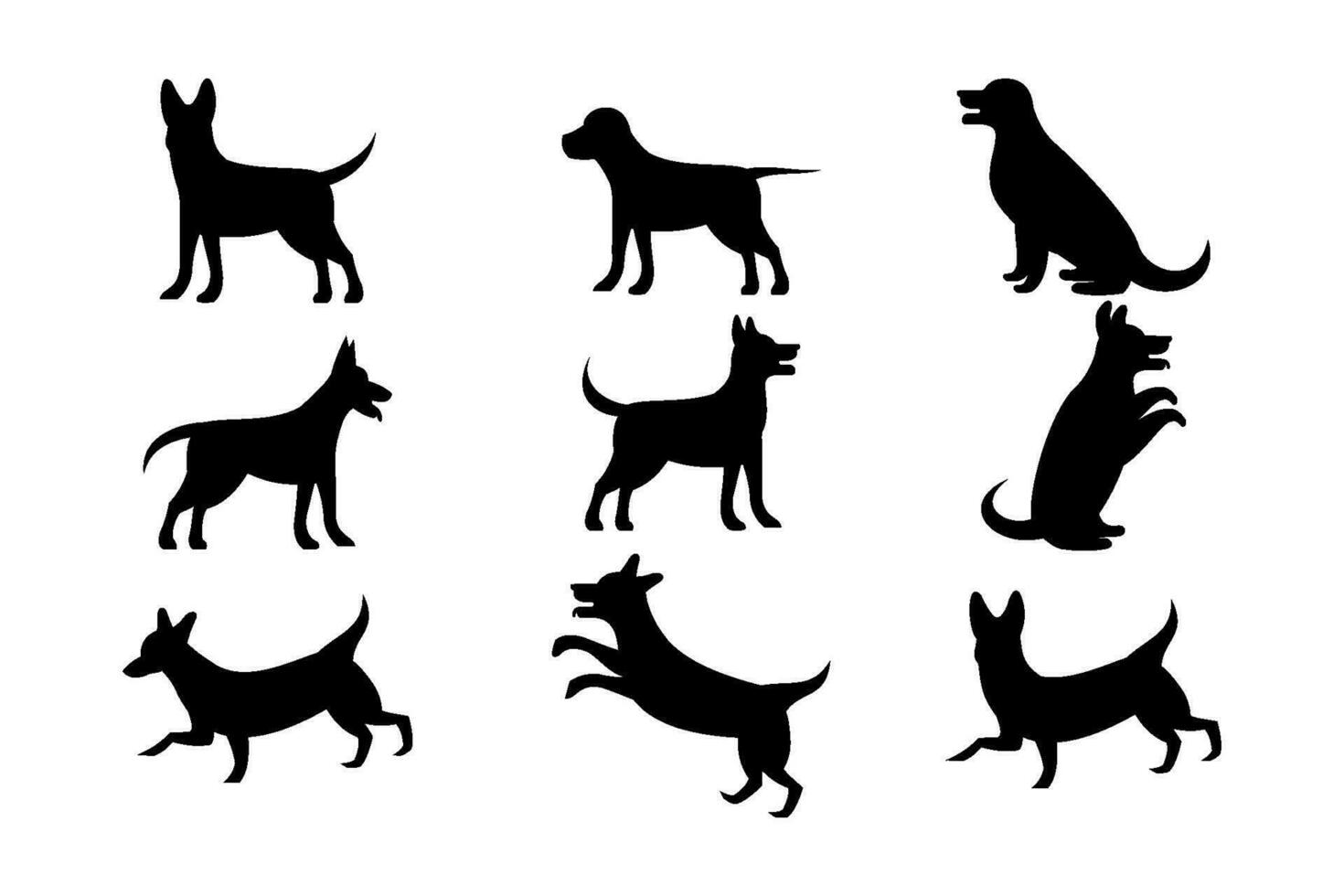 Dog icon vector, isolated black silhouette of a dog, collection vector
