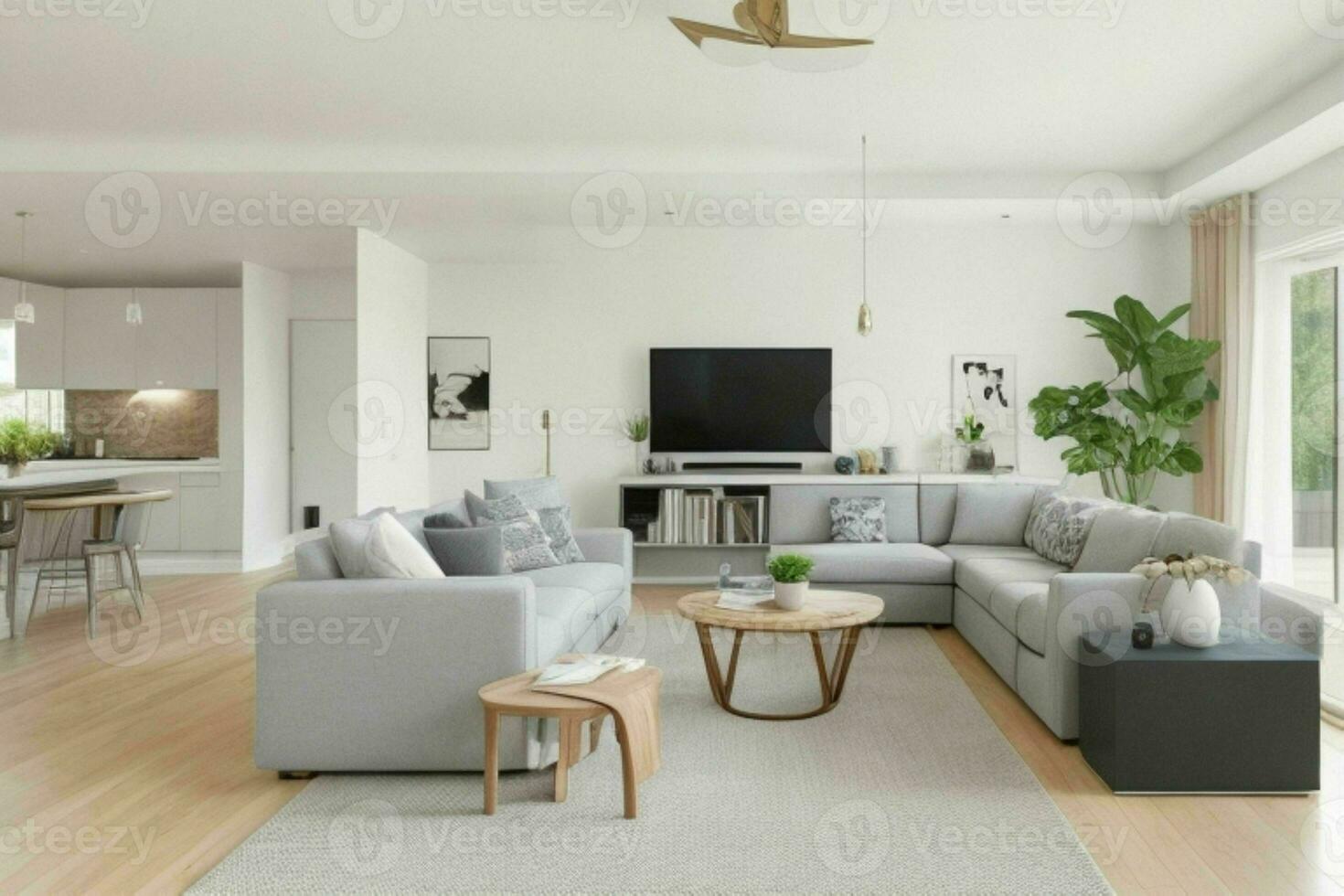 AI generated open concept living room. Pro Photo