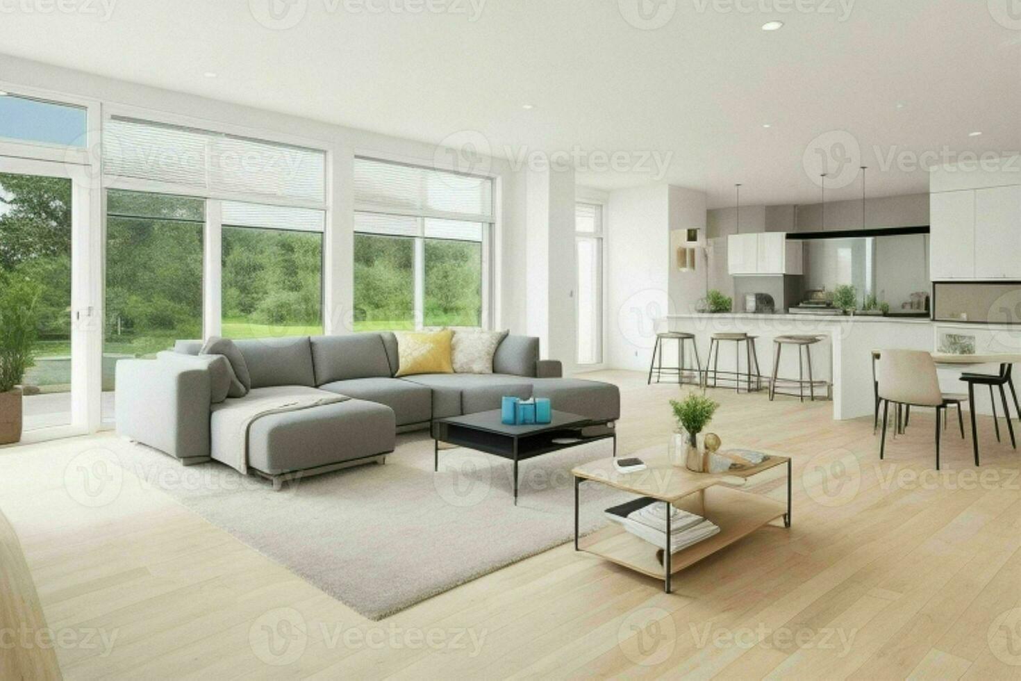 AI generated open concept living room. Pro Photo