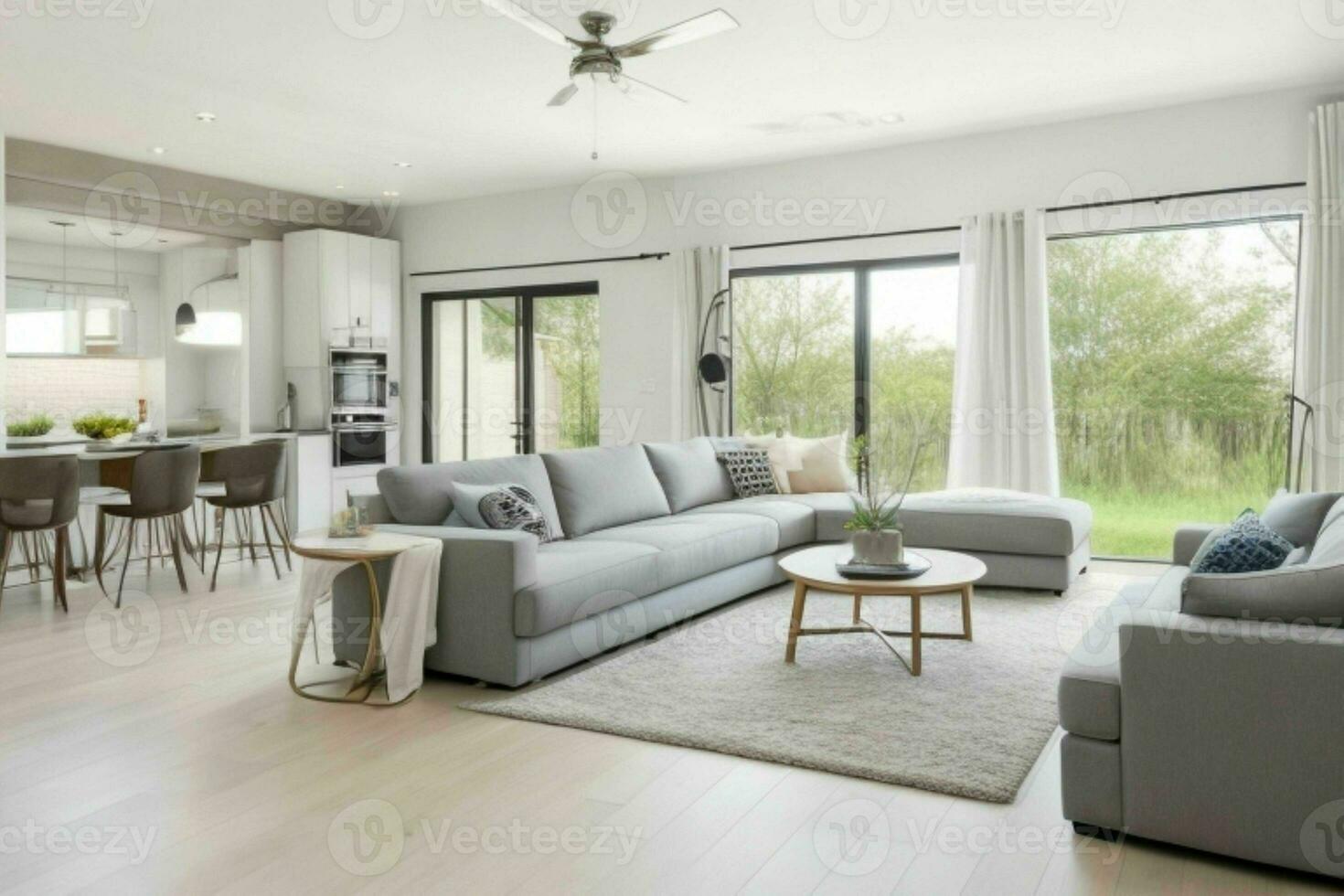 AI generated open concept living room. Pro Photo