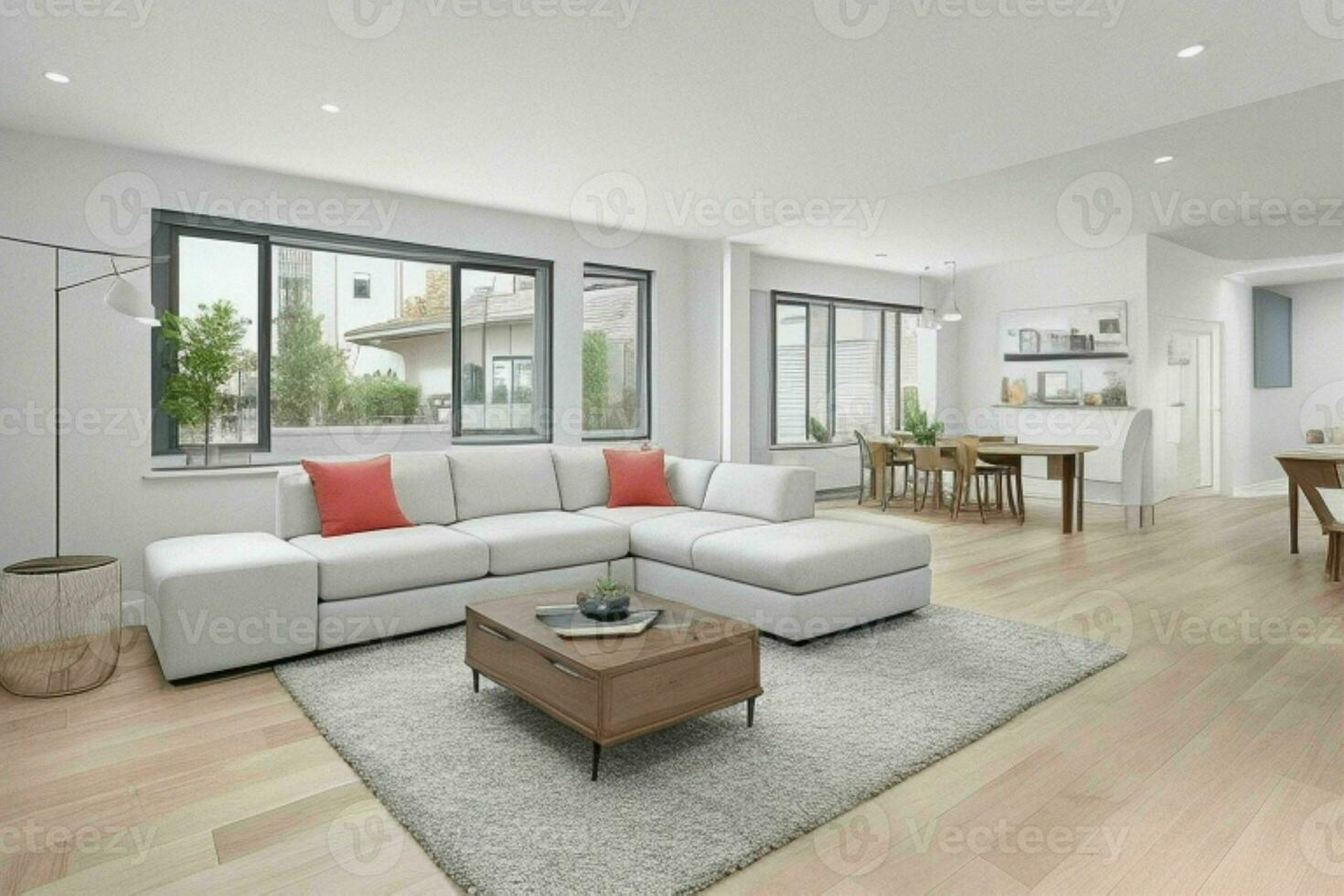 AI generated open concept living room. Pro Photo