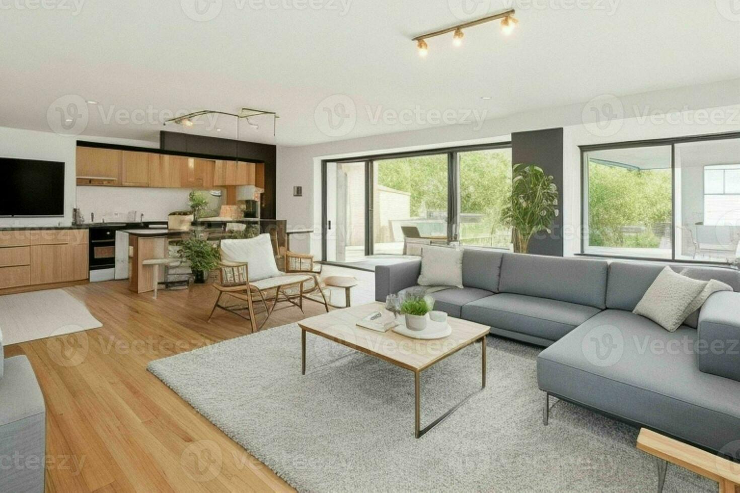 AI generated open concept living room. Pro Photo