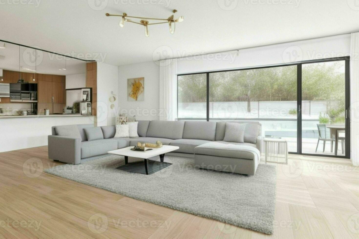 AI generated open concept living room. Pro Photo