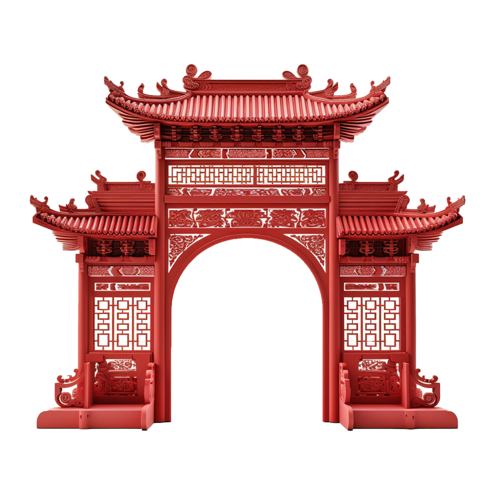AI generated Paifang red chinese gate isolated on transparent background png