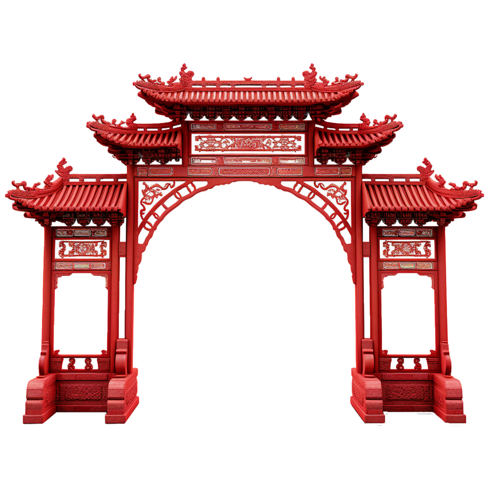 AI generated Paifang red chinese gate isolated on transparent background png