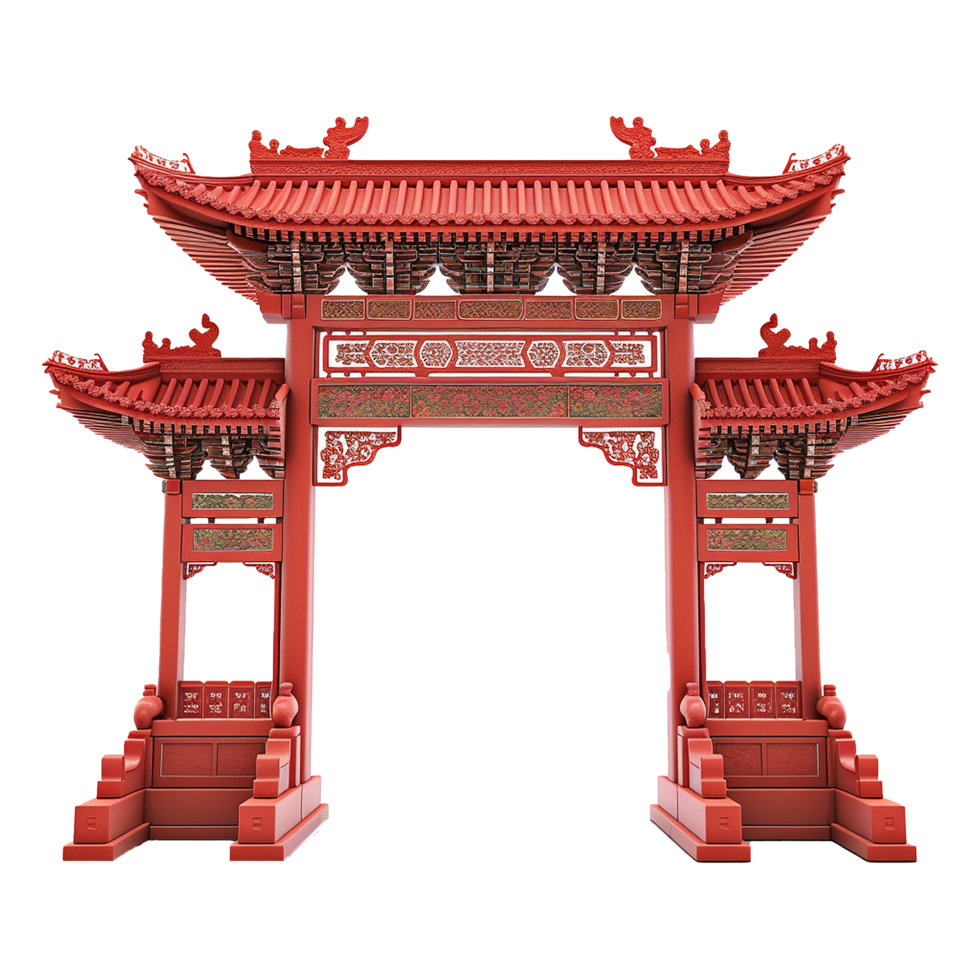 AI generated Paifang red chinese gate isolated on transparent background png