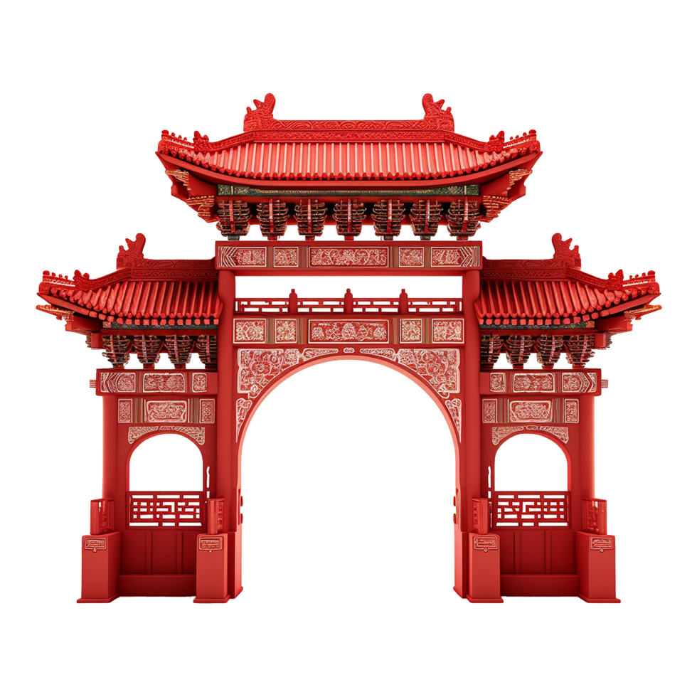 AI generated Paifang red chinese gate isolated on transparent background png