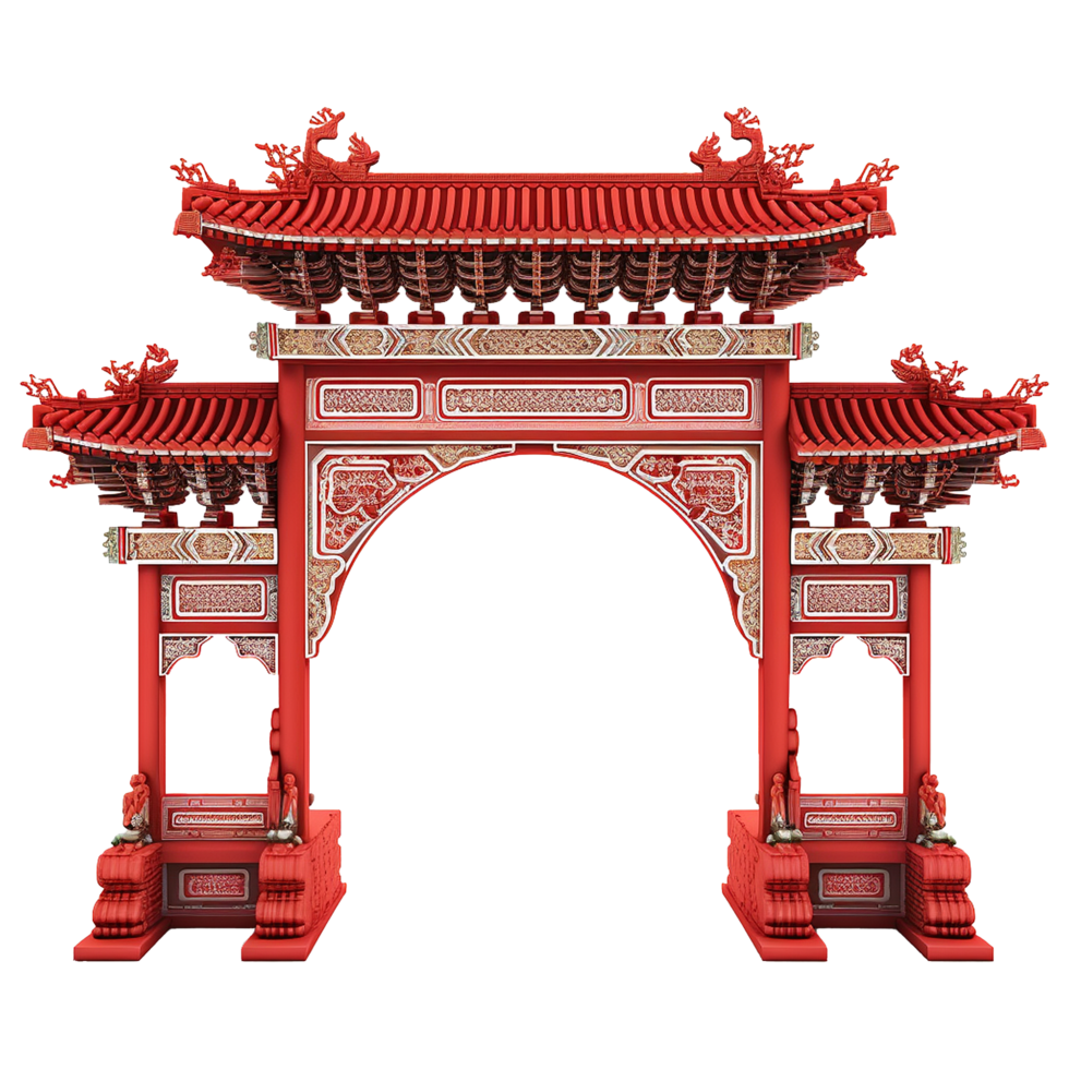 AI generated Paifang red chinese gate isolated on transparent background png