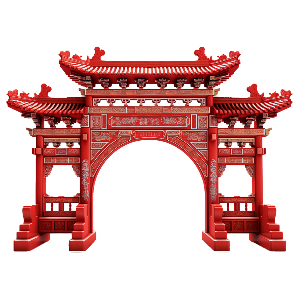 ai gerado Paifang vermelho chinês portão isolado em transparente fundo png