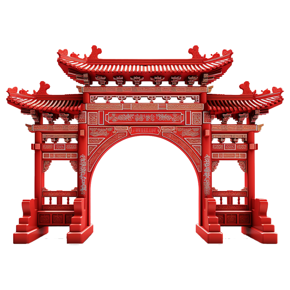 AI generated Paifang red chinese gate isolated on transparent background png
