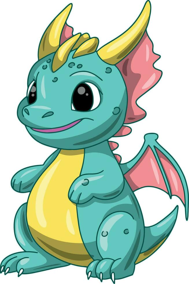 Cute little green dragon on a white background. Vector