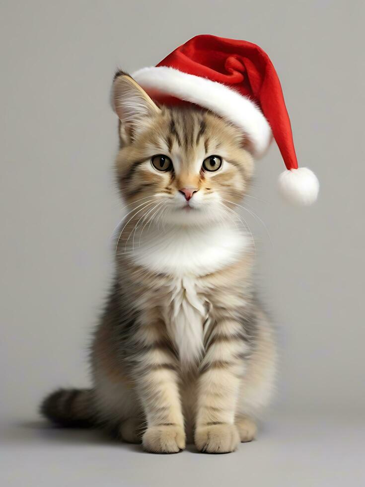 AI generated Cute Kitten on Santa Hat Wallpaper photo